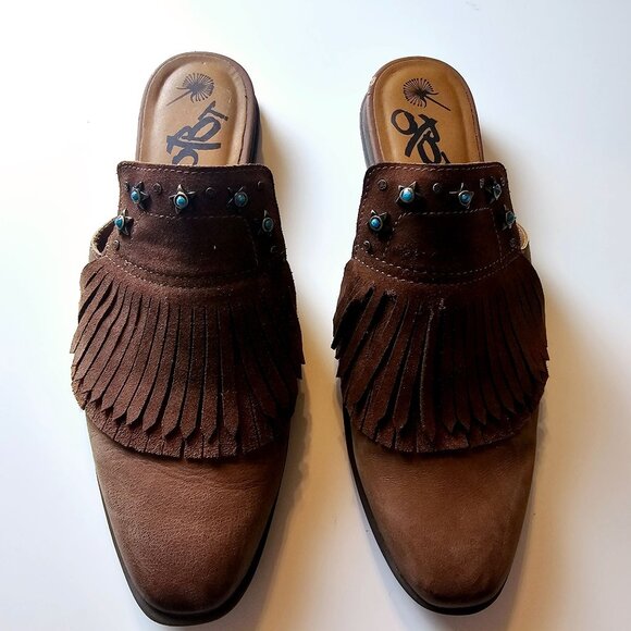 OTBT Gleam Fringe Silver Turquoise Boho Roundtree Flat Slides Mule, 9.5 - Picture 4 of 8